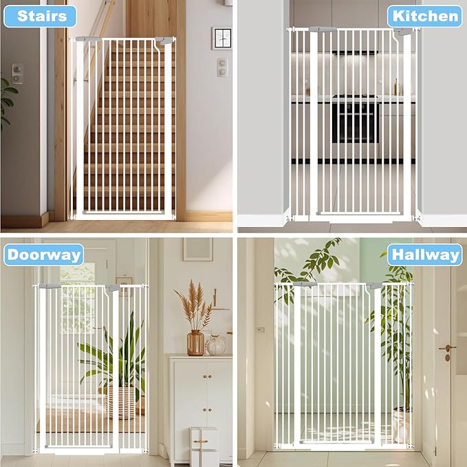 51.18" Extra Tall Pet Cat Gate for Doorway 29.5"-48.4" Wide Auto Close Tall Dog Gate No Drilling Pressure Mounted for Hallway Kitchen,White