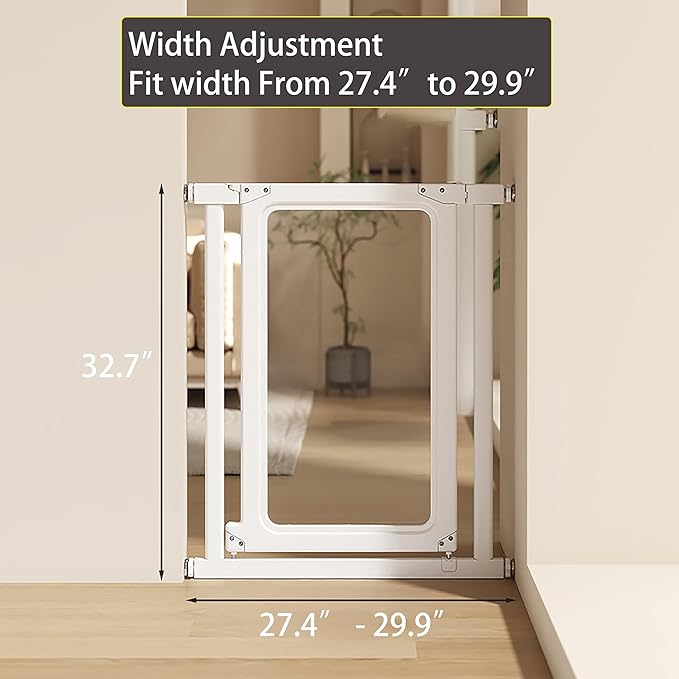 Dog Barrier Stopper Gate Pet Gate Playpen for Stairs Doorways Hallways Pressure Mounted Easy Install 27.4"-29.9" Adjustable Extra Wide Indoor to Step Over, 32.7" Tall (Large)