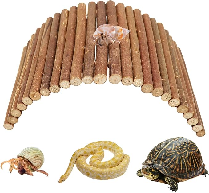 Hermit Crab Climbing Toys, Wooden Hermit Crab Hideout, Reptile Tank Habitat Decor, Bendable Ladder Bridge Tunnel Toys for Lizard Chameleon Hamster Rats Chinchilla Guinea Pig Rabbit Bearded Dragon