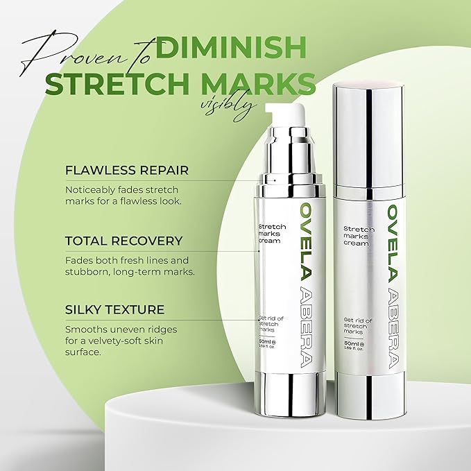 Abera Ovela Maternity Stretch Mark Cream for Pregnancy and Weight Fluctuations, Stretch Mark Treatment Pregnancy Must Haves, Deep Stretch Mark Removal, All Skin Types, 1.69 fl oz, Set of 2