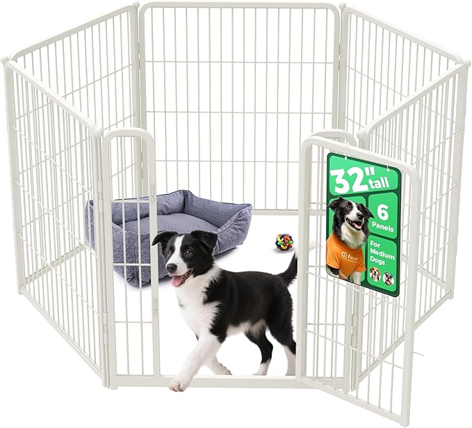 FXW Homeplus Unleashed Indoor Dog Playpen - Stress-Free and Safe Play, Heavy Duty 32 Inch 6 Panels Dog Pen for Small and Medium Dogs, White│Patented