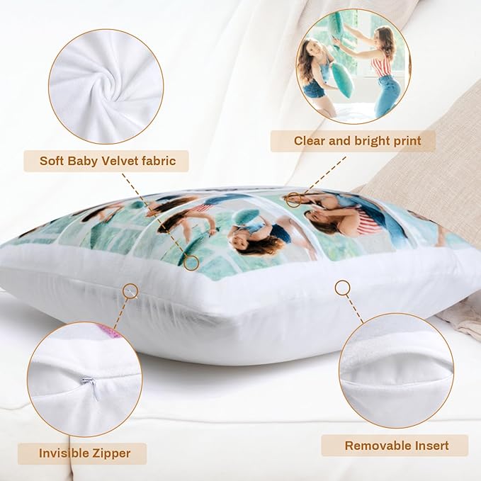 Custom Pillow with Picture & Text - Include Insert, Personalized Photo Pillow Double-Sided Printing | 5 Sizes & 10 Colors Optional, Custom Pet Memorial Gifts | Keepsake Gifts for Loved One