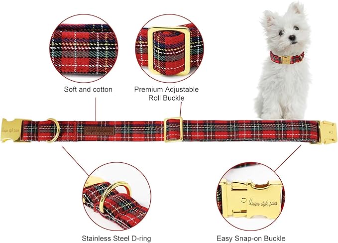 Unique style paws Christmas Dog Collar Metal Buckle Scottish Plaid Puppy Collar Gift Durable Cute Collar for Small Medium Large Boys Girls Dogs
