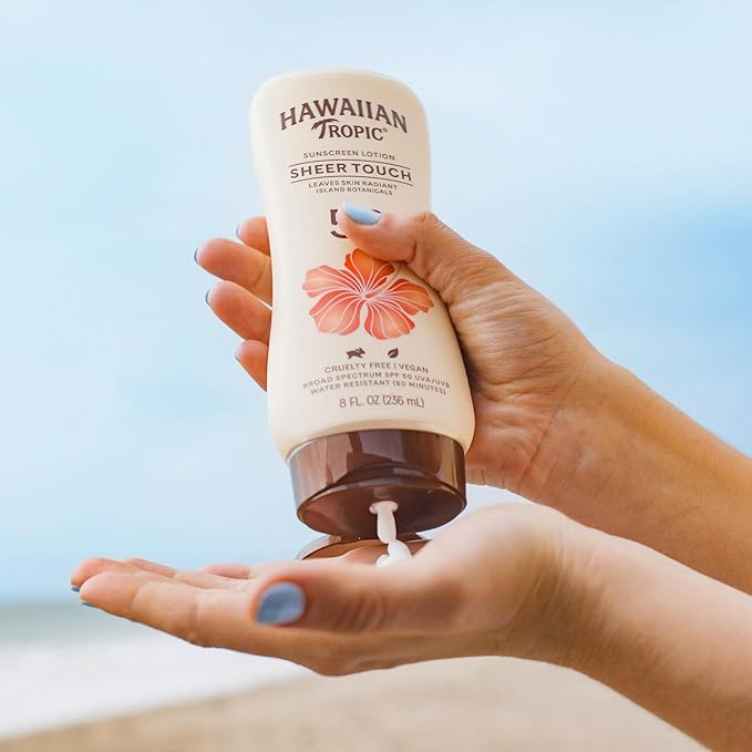 Hawaiian Tropic Sheer Touch Ultra Radiance Lotion Sunscreen SPF 50, 8 Fl Oz Twin Pack, Hawaiian Tropic Sunscreen SPF 50, Sunblock, Oxybenzone Free Sunscreen, Body Sunscreen Pack, 8 Fl Oz each