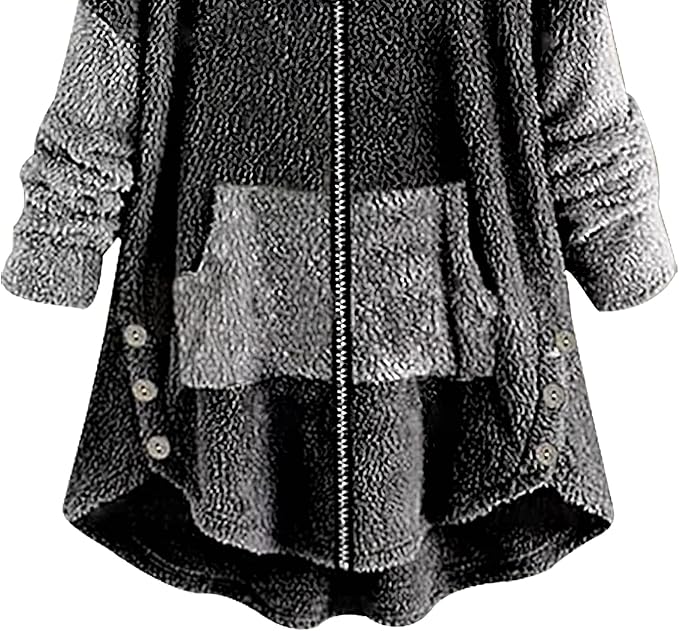 Akivide Women's Oversized Zip Up Sherpa Hoodie Fuzzy Fleece Jacket Cat Kitty Print Lightweight Faux Shearling A Line Coat