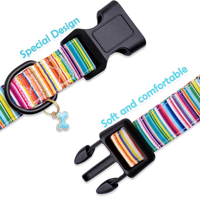 Faygarsle Dog Collar for Small Medium Large Dogs Cute Colorful Puppy Collars for Female Dogs Pinstripe Patterned Pet Collars for Summer Spring Wedding Puppy Girl Dog Collar S