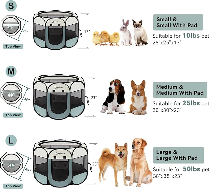 Dog Cat Playpen, Puppy Pet Playpen Indoor for Small Dog Crate Tent Cage Outdoor, Portable Pop Up Dogs Enclosure Kennel with Carrying Case for Dogs/Cats/Rabbits(Grey, Small