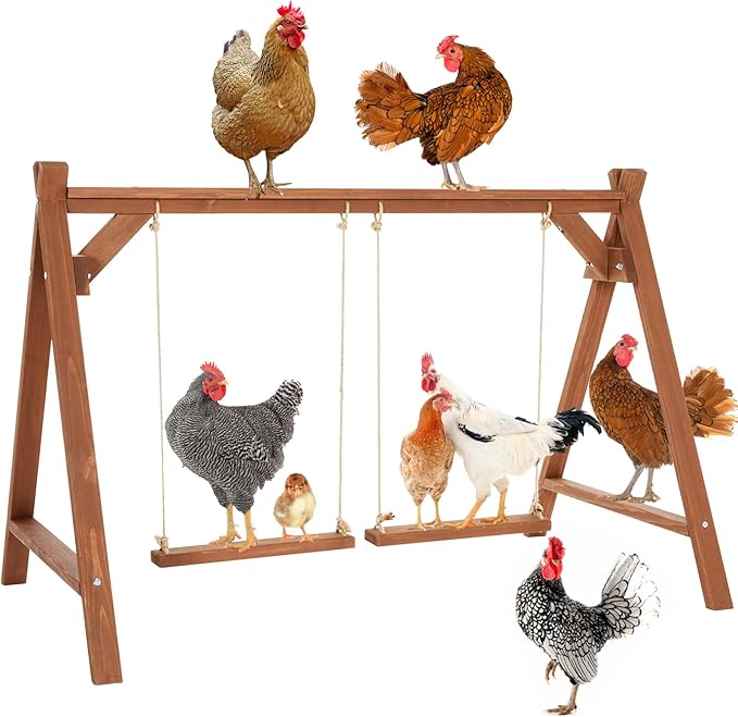 PETSFIT Chicken Roosting Bars for Hens with 2 Swings,Chickens Perch for Pet's Healthy and Play,Chicken Coop Accessories for 6-8 Chickens,Easy to Assemble and Clean