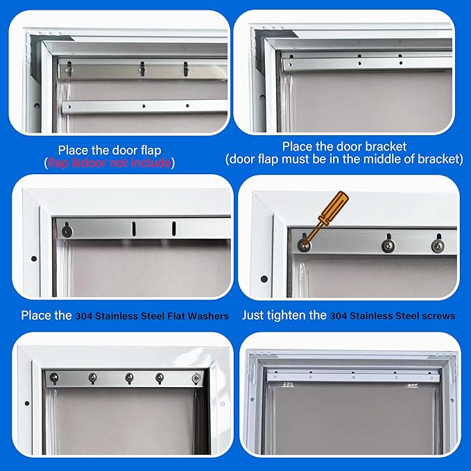 1 PCS Large Aluminium Alloy Dog Door Flap Replacement Bracket Compatible with PetSafe Dog Door Replacement Flaps PAC11-11039 - Easy Installation with 304 Stainless Steel Flat Washers & Screws