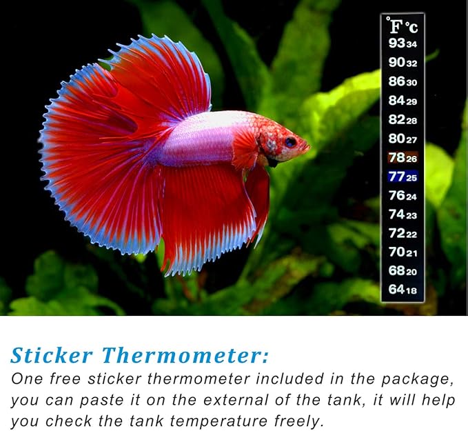 PULACO 25W Small Aquarium Submersible Betta Heater with Free Thermometer Strip, Under 6 Gallon Fish Tanks (Preset Temperature 78℉)