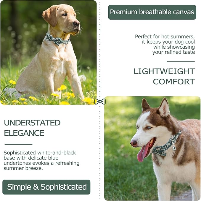 Bowtie Collars for Medium Dogs, Elegant Dog Bow Tie Collars, Dog Collars with Bowtie Adjustable 13.8"-17.7", Green, M