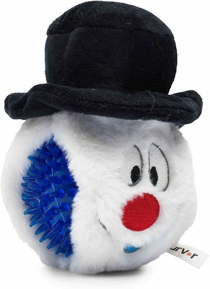 Flourish Pets 2 in 1 Christmas Multi-Layer Chew Toy for Active Dogs | Non-Toxic BPA Free Double Stitched Soft Fabric and Long-Lasting Dog Plush Toys - Snowman 3.5"