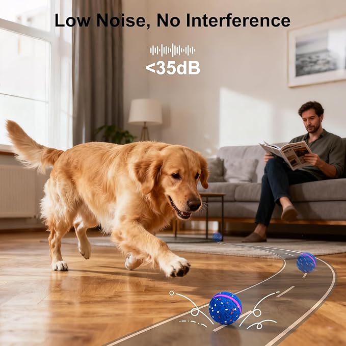 Interactive Dog Toys Dog Ball, Durable E-TPU Material,3 Play Modes with Colorful Lights, Automatic Moving, Bouncing and Rotating for Medium and Large Dogs Indoor & Outdoor (Blue)