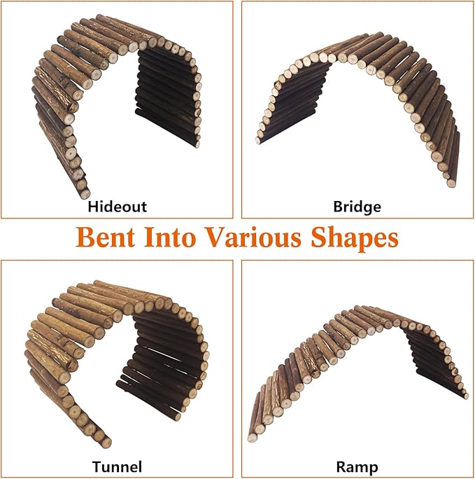 BNOSDM Reptile Hide Tortoise Hideout Bearded Dragon Wooden Bridge Snake Climbing Tunnel Habitat Decor for Lizards Spiders Gecko Ball Python (19.7x5.9 in)