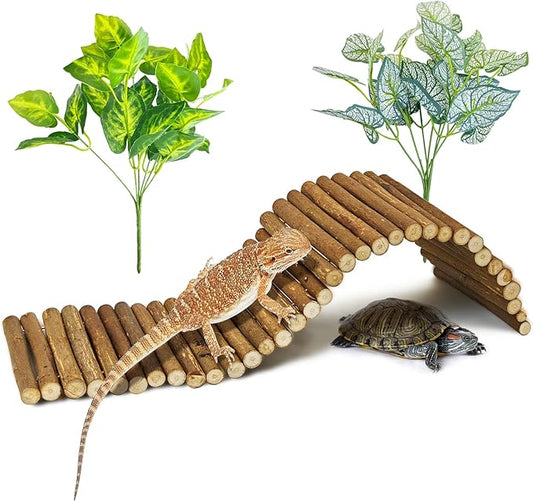 BNOSDM Reptile Hide Tortoise Hideout Bearded Dragon Wooden Bridge Snake Climbing Tunnel Habitat Decor for Lizards Spiders Gecko Ball Python (19.7x5.9 in)