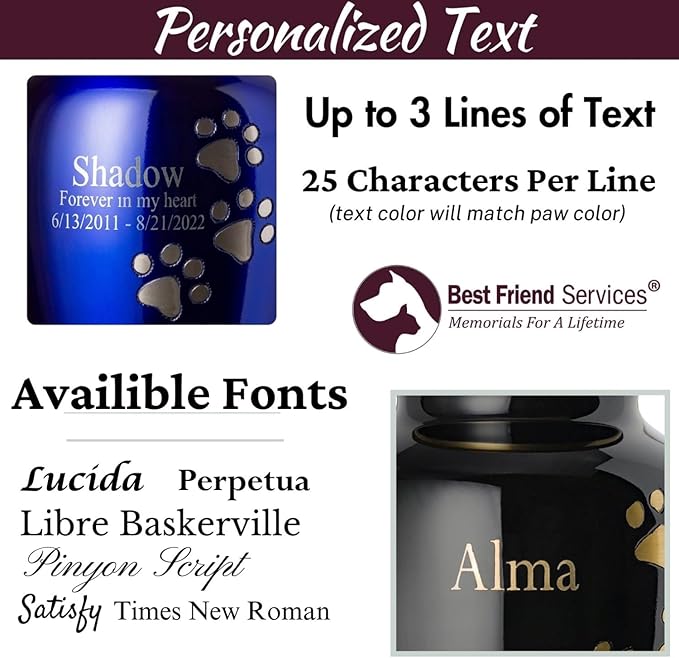 Pet Urn for Dogs and Cats with Personalized Laser Engraving, Ottillie Paws Premier Series Memorial Urns (Medium Cloud White with Vertical Pewter Paws)