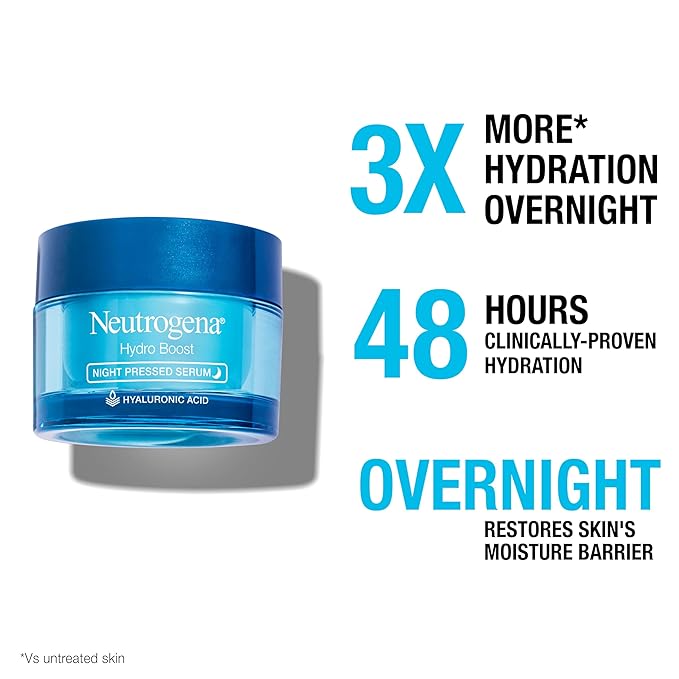 Neutrogena Hydro Boost Night Pressed Serum - with Hyaluronic Acid & Antioxidants, Hydrating Face Moisturizer that Restores & Revitalizes Skin Overnight, for Normal to Extra Dry Skin, 1.7 oz