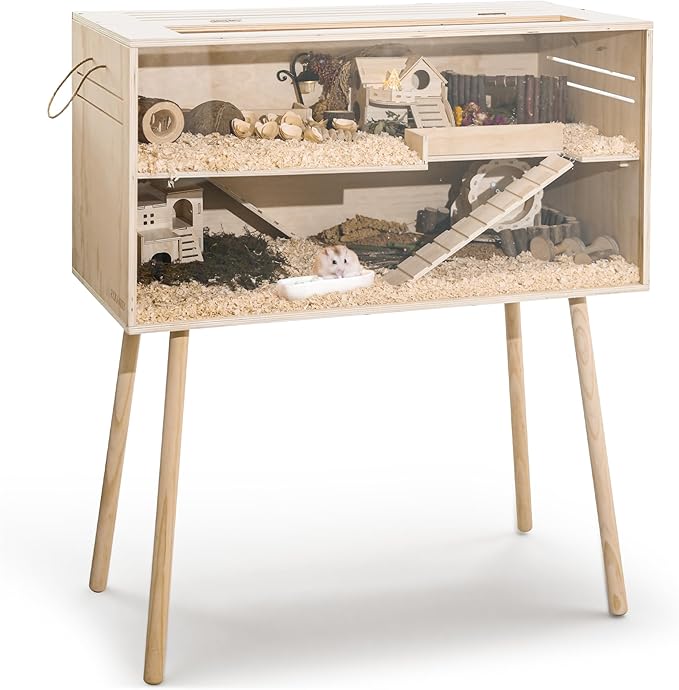 Pine Small Animals Houses&Habitats Chewproof, 40" Pine Guinea Pig Cage Hamster Cage for Small Animals (40" Large, High-Legged Stick)