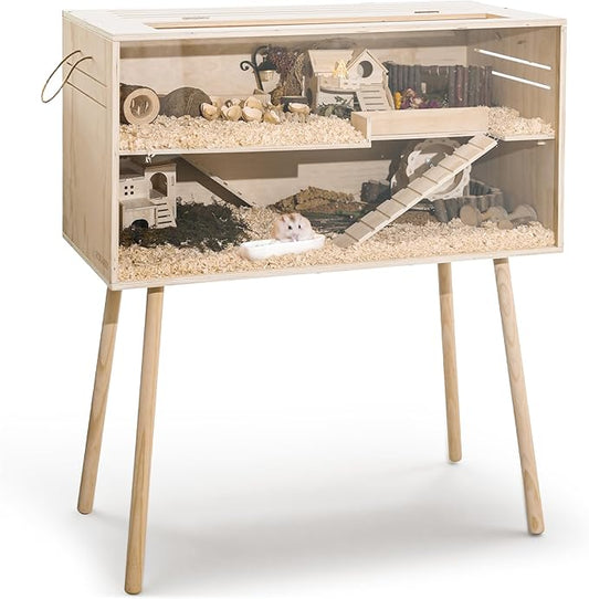Pine Small Animals Houses&Habitats Chewproof, 40" Pine Guinea Pig Cage Hamster Cage for Small Animals (40" Large, High-Legged Stick)
