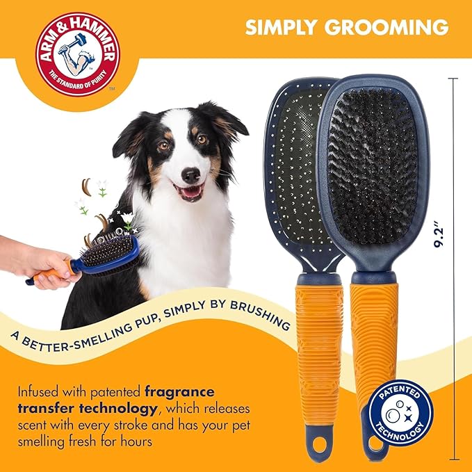 Arm & Hammer Deodorizing Pin & Bristle Dog Grooming Brush with Fragrance Transfer Technology – Scented 2-in-1 Dog Brush for Detangling & Shedding, Pet Brushes for Dogs, Sweet Lily & Vanilla - 2 Pack