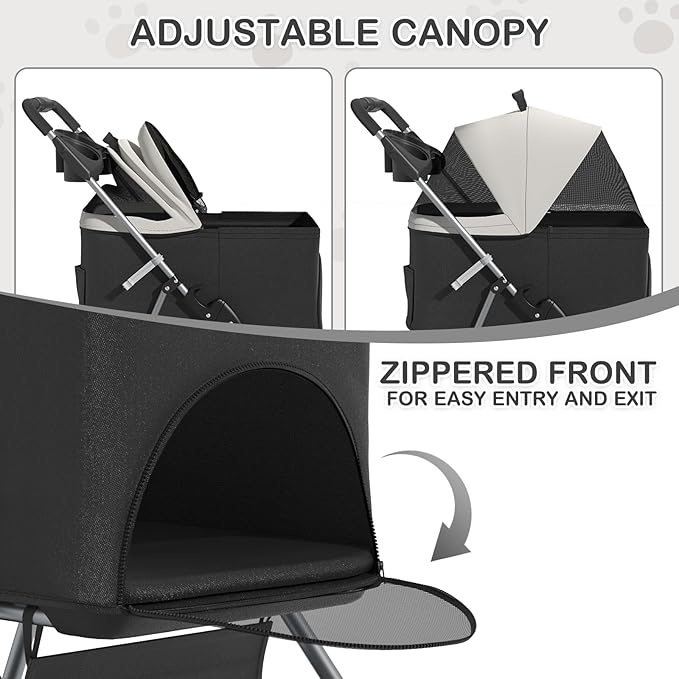MoNiBloom 3 in 1 Foldable Pet Stroller for Small & Medium Dogs, Detachable Carrier, Car Seat, Push Button Entry, 4-Wheel Jogger for Pets up to 33 lbs, Black