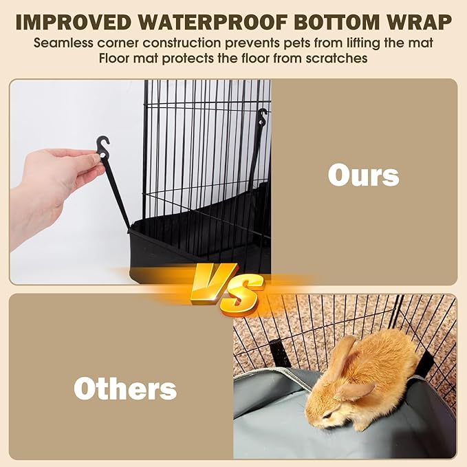 12 Panels Small Animal Playpen with Waterproof Mat - Durable Metal Wire Yard Fence for Guinea Pigs, Kittens, Puppies, Hamsters, and Hedgehogs - Indoor & Outdoor Pet Cage