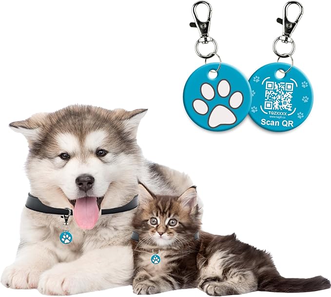 tag8 QR Code ID Tag for Dogs & Cats, Real-Time Scan Alerts, Online Pet Info Access, No Subscription or Fees, Durable Pet Tag for Collars - Blue
