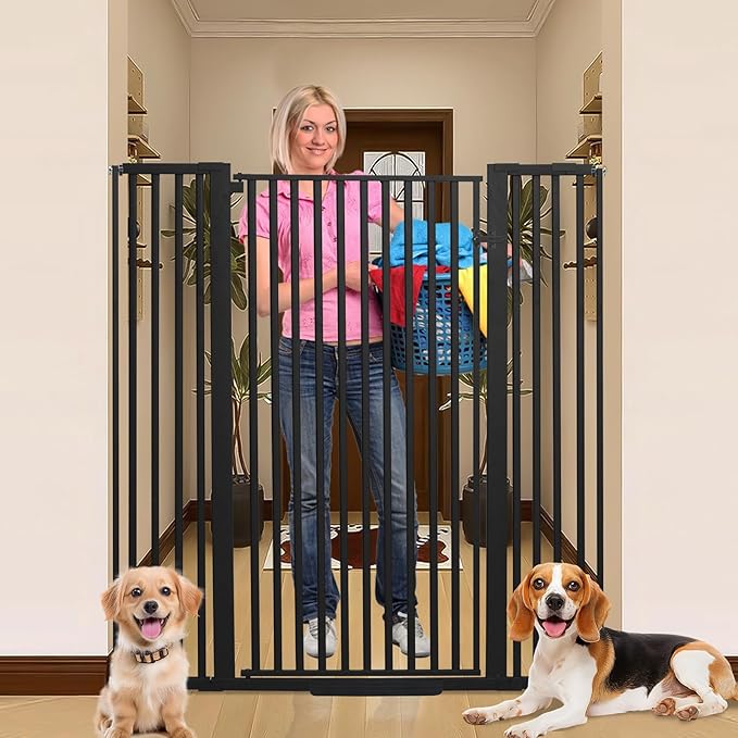 55 Inch Extra Tall Pet Gate for Cats,29.92"-48" Adjustable Wide Dog Gates,Pressure Mounted Walk Through Tall Pets Gate for Doorways,Hallway,Stairs(Black)