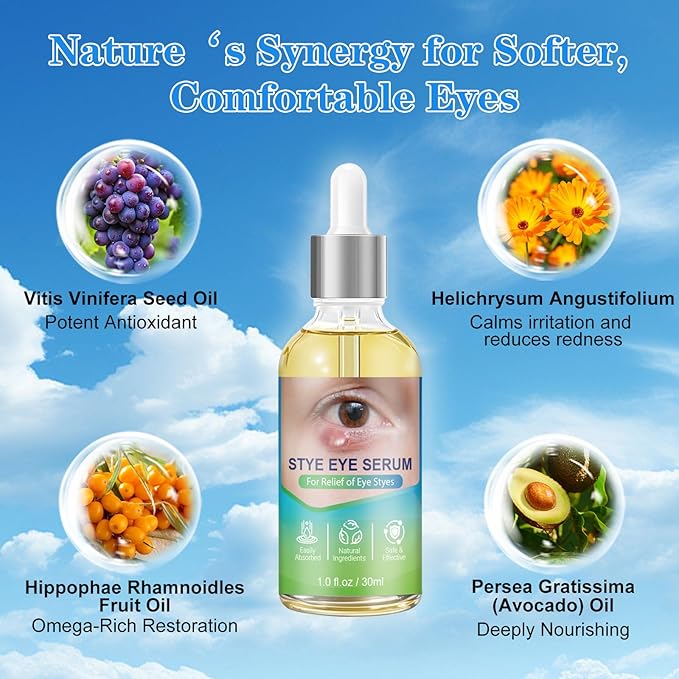 Stye Eye Relief Serum Natural Eyelid Drops for Styes Blepharitis & Chalazion Fast-Acting Relieve Eye Irritation Redness & Swelling Gentle Formula 1.01 Fl oz/30 Ml