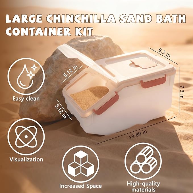 Extra Large Chinchilla Sand Bath Container Kit, Plastic Chinchilla Dust Bath House with Wash and Care Accessories, Dust Bathtub for Hamster Hedgehog Guinea Pig and Other Small Animals