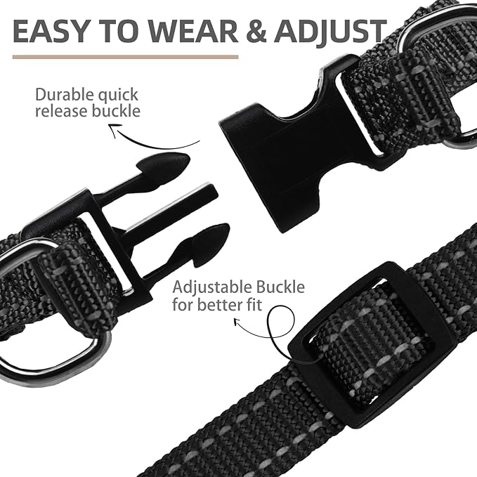 PUPTECK No Pull Dog Harness Soft Adjustable Basic Nylon Step in Puppy Vest Outdoor Walking with ID Tag, Reflecive Black, S