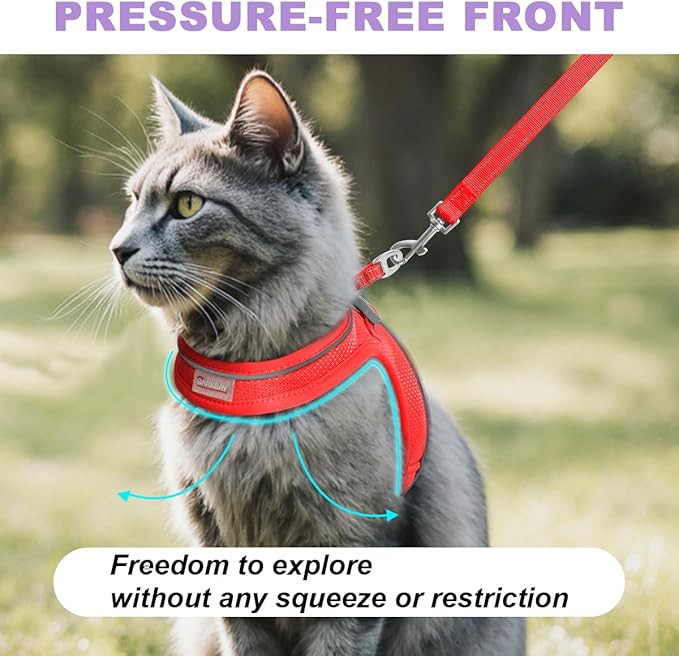 Cat Harness and Leash Set,Escape Proof Kitten Harness,Step in Adjustable Soft Lightweight,Easy Control,Reflective Strips Comfortable for Walking Travel(Red,XXXS)