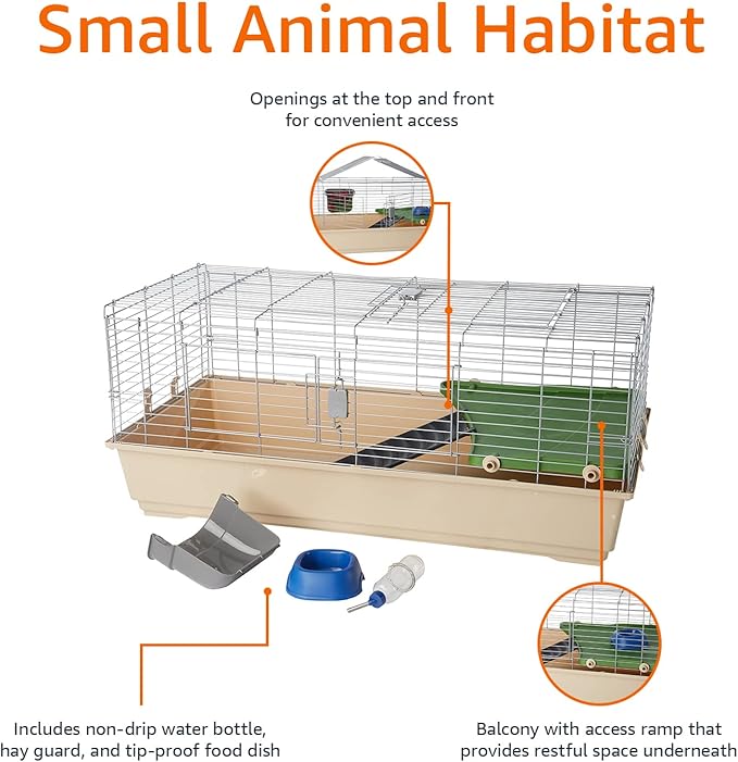 Amazon Basics Top Access Small Animal, Rabbit & Guinea Pig Cage, Ferret Cage Habitat with Accessories, Jumbo, Multicolor, 48.6" L x 26.6" W x 20.6" H