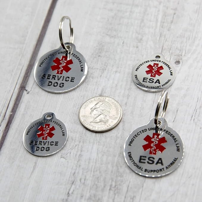 Engraved Emotional Support Animal (ESA) Personalized with 4 Lines of Custom Engraved ID Stainless Steel Enameled Regular