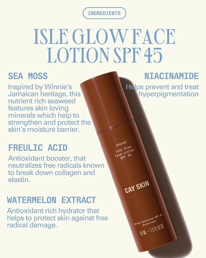 Cay Skin Isle Glow Face Moisturizer SPF 45 – Illuminating Moisturizer, Broad Spectrum Sunscreen + Makeup Primer – Lightweight, Pearlescent Formula with Radiant Finish for All Skin Types – 2-Pk, 1.5 oz