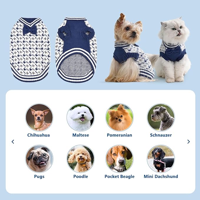 Dog Sweater Puppy Halloween Sweater Warm Soft Pet Holiday Clothes for Medium or Large Dogs and Cats Sweaters (Blue, XXL)