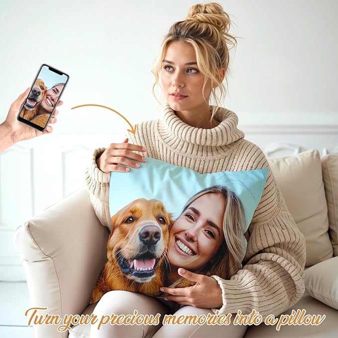 Custom Pillow with Picture & Text - Include Insert, Personalized Photo Pillow Double-Sided Printing | 5 Sizes & 10 Colors Optional, Custom Pet Memorial Gifts | Keepsake Gifts for Loved One