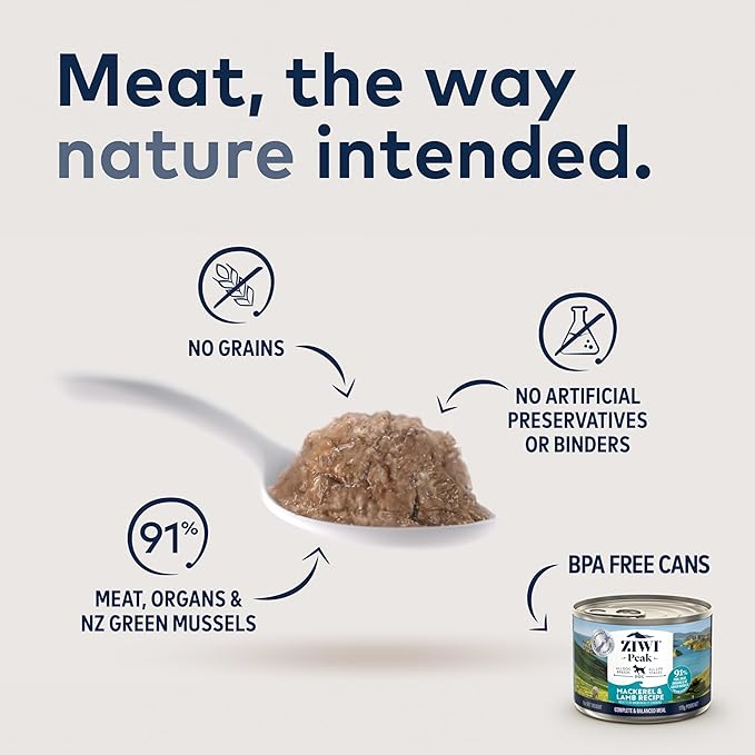 ZIWI Peak Canned Wet Dog Food – All Natural, High Protein, Grain Free, Limited Ingredient, with Superfoods (Mackerel & Lamb, Case of 12, 6oz Cans)