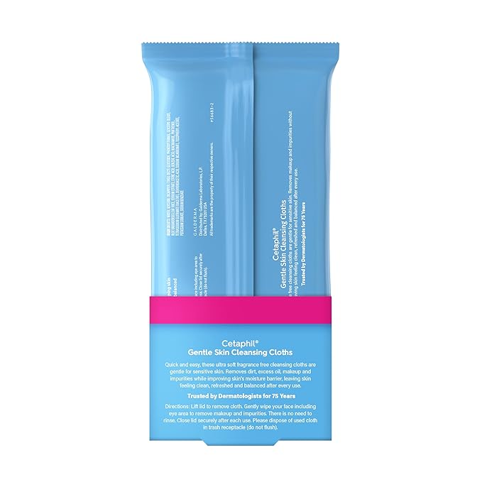 Cetaphil Face and Body Wipes, Gentle Skin Cleansing Cloths, 50 Count, Twin Pack, for Dry, Sensitive Skin, Flip Top Closure, Great for the Gym, Travel, in the Car, Hypoallergenic, Fragrance Free