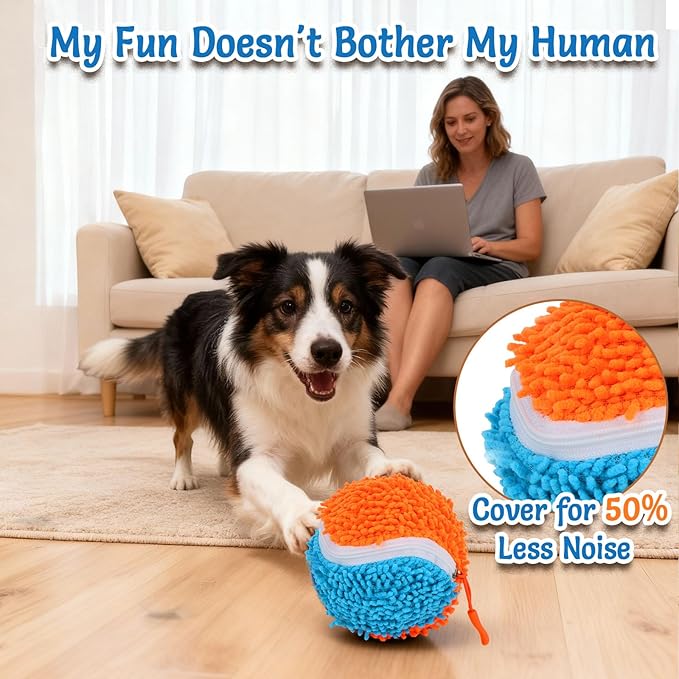 Interactive Dog Toys, Stimulating Dog Ball with 2 Outer Covers, Pet-Safe E-TPU Material Active Rolling Ball to Keep Them Busy, Rechargeable Toy for Medium and Large Dogs