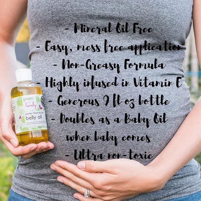 Green + Lovely Better than Butter Belly Oil(Tangerine) | Pregnancy Stretch Mark Prevention | 9 fl oz. Lasts for up to 6 Months | Natural Oil and Vitamin E Enriched for Amazing Skin Pre/Post Pregnancy