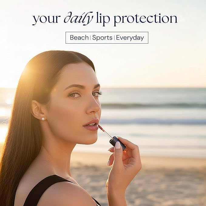 Brush On Block Sun Shine Protective Lip Oil SPF 30, Mineral Protection from UVA/UVB & Blue Light, Hydrating, Cruelty-Free, Gluten-Free, & Vegan, Nude