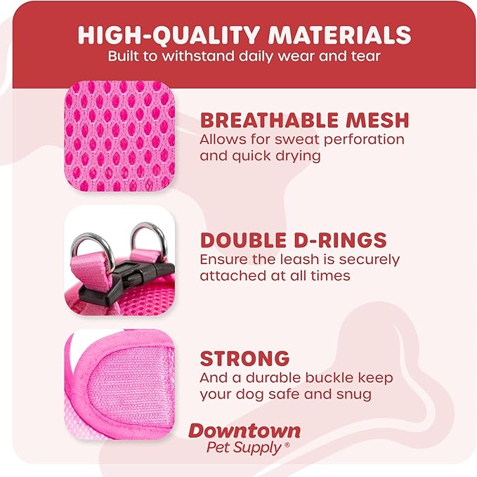 Downtown Pet Supply Step-in Dog Harness – No Pull, Adjustable Padded Mesh with Reflective Trim, Secure Buckle Strap – Comfortable & Breathable Small Dog Harness, Medium, Pink