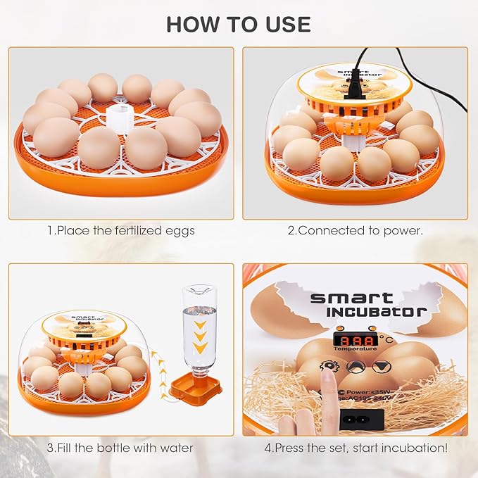 12 Egg Incubator with Automatic Egg Turning and Temperature Control, Automatic Water Adding, LED Egg Candler, Incubators for Hatching Eggs, Chickens, Ducks, Quail, Goose Eggs