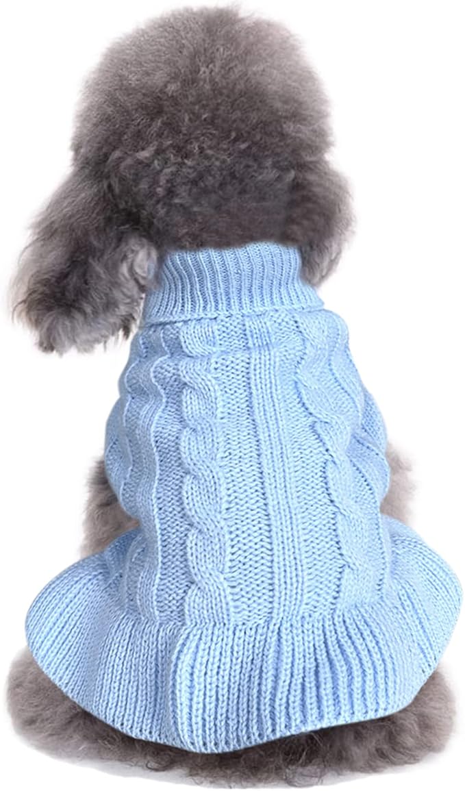 CHBORCHICEN Small Dog Sweaters Knitted Pet Cat Warm Dog Sweatshirt Winter Clothes Kitten Puppy Sweater (M, Dress-Light Blue)