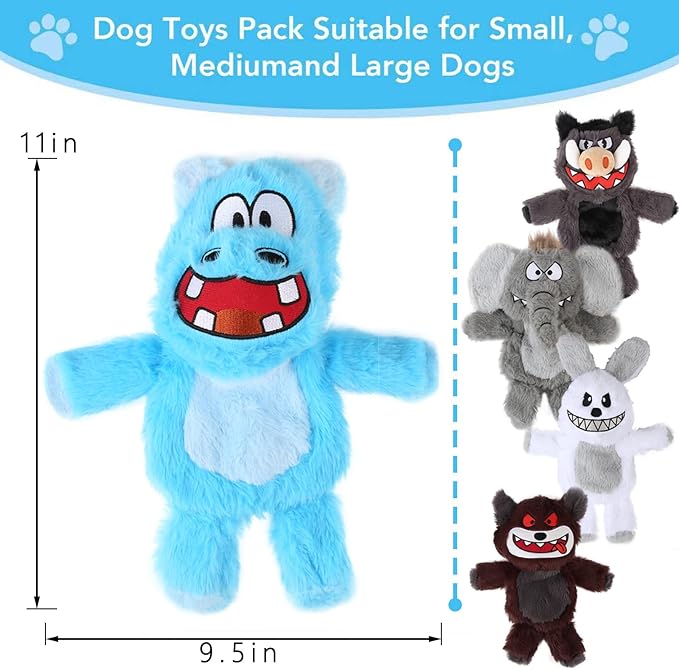 Bzonsmart 5 Pack Squeaky Dog Toys.Tough Plush Chew Toys for Dogs.Interactive Dog Toys to Keep Puppies Medium Large Breed Dogs Busy .Durable Anti-Boredom Dog Toys for Teething & Playtime.