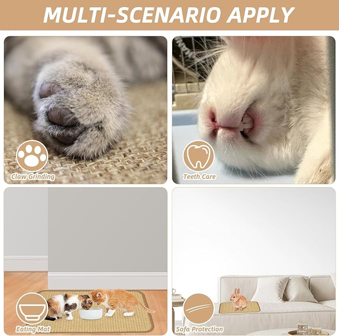 4PCS Rabbit Scratching Pad 16 x 12 Inch, Natural Sisal Bunny Scratching Pad, Rabbit Scratch Mat, Claws and Teeth Care Mats for Biting Sleeping Nesting Small Animal Bedding Chew Toys