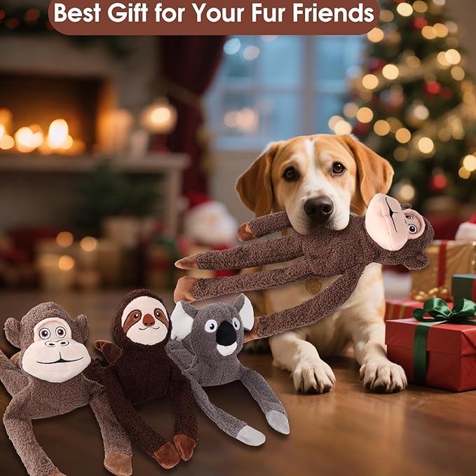 No Stuffing Dog Toys for Large Dogs - 3 Pack Squeaky Crinkle Interactive Plush Teething Toys, Durable & Fun Gifts for Small, Medium & Large Breeds