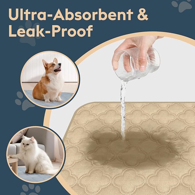 Washable Pee Pads for Dogs - 2 Pack Reusable Waterproof Puppy Training Pads, Super Absorbent with Dog Paw Shape Non-Slip Backing (Cream, 24" X 24" - 2 Pack)