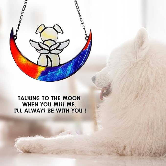 Stained Glass Angel Dog Memorial Suncatcher, Memorial Window Hanging Gifts for Loss of Dog | Sympathy Gifts | Passing Away Remembrance Memory Ornaments for Pet Lovers | Pet Bereavement